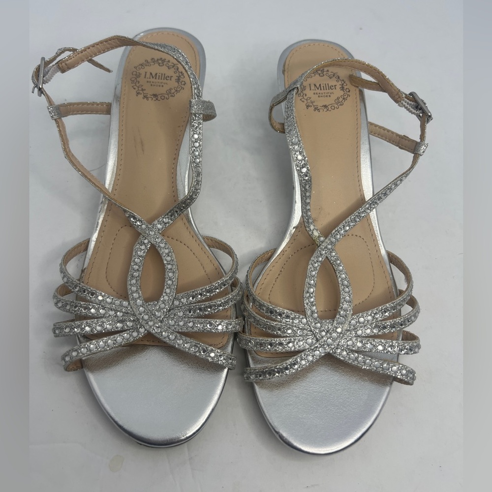 I. Miller Silver Rhinestone Strappy Heels Size 5.5M